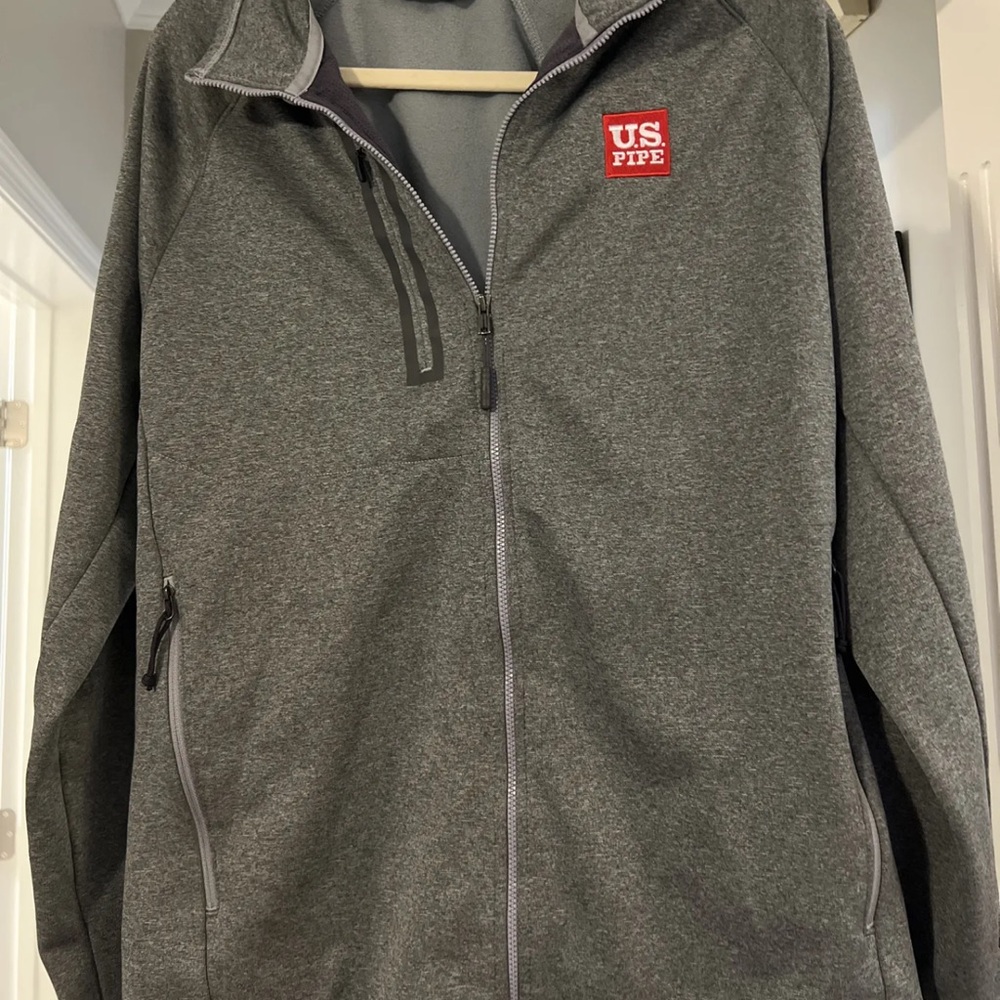 North Face Full Zip-Up Men's Medium Long Sleeve Sweatshirt Gray US Pipe Logo